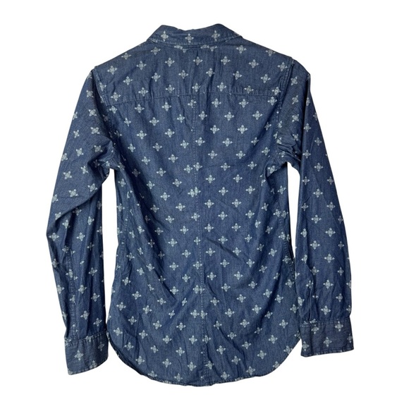 Uniqlo Blue Denim Floral Print Long Sleeve Button Down M - Picture 4 of 4